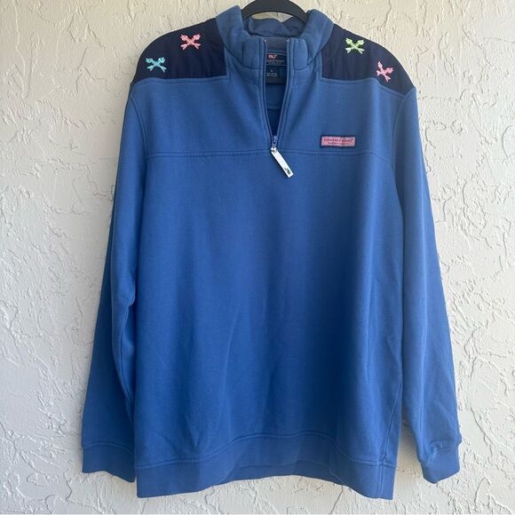 VINEYARD VINES Hoodie Sweatshirt Men Large Shep 1/4 Zip Pocket Cozy Fish Bone - Picture 1 of 9